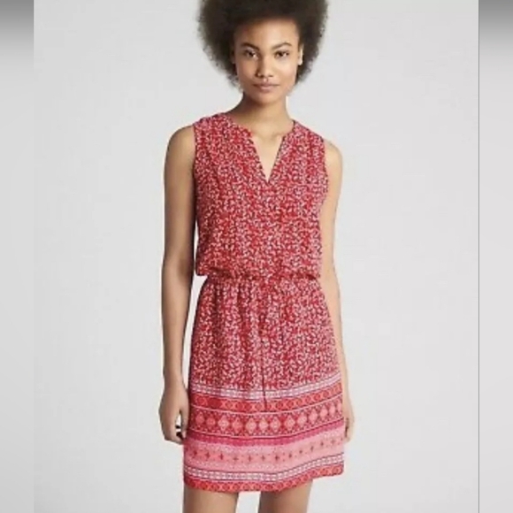 Gap Cherry Red Floral Girlie Cute Dress Spring Summer Flowy Sheer Pocket Size M - Picture 1 of 12